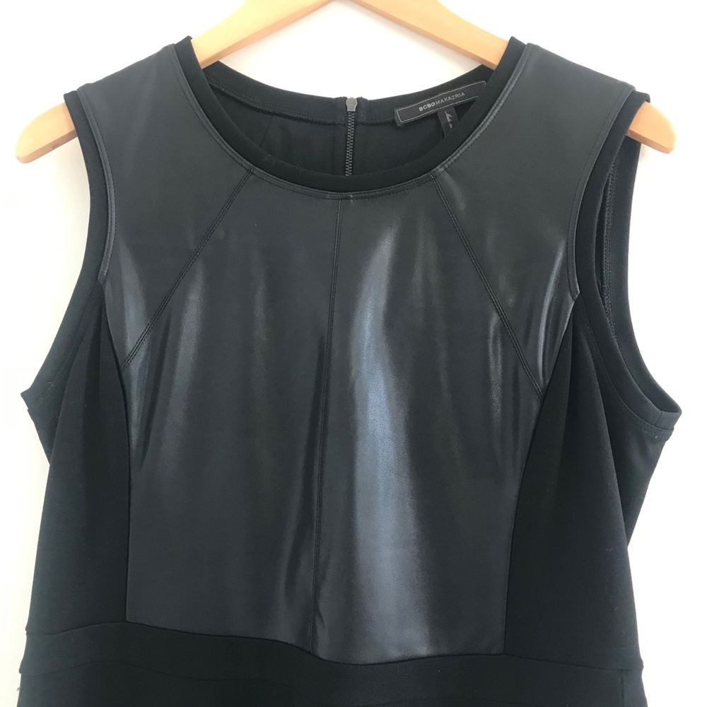 BCBG black dress with faux leather bodice Large